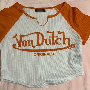 Von Dutch Orange and White Women's Top